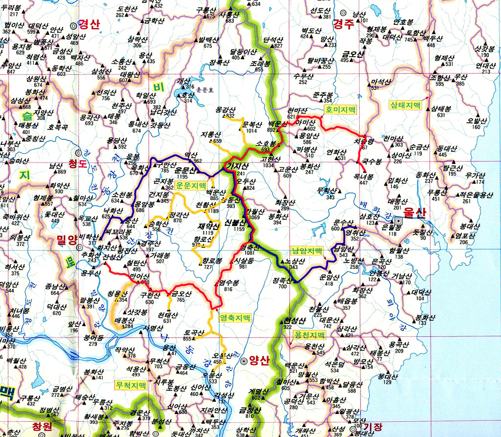영남알프스 종주 & 산행지도 - 정맥 자료실 - 한강 산악회 영남알프스 종주 & 산행지도